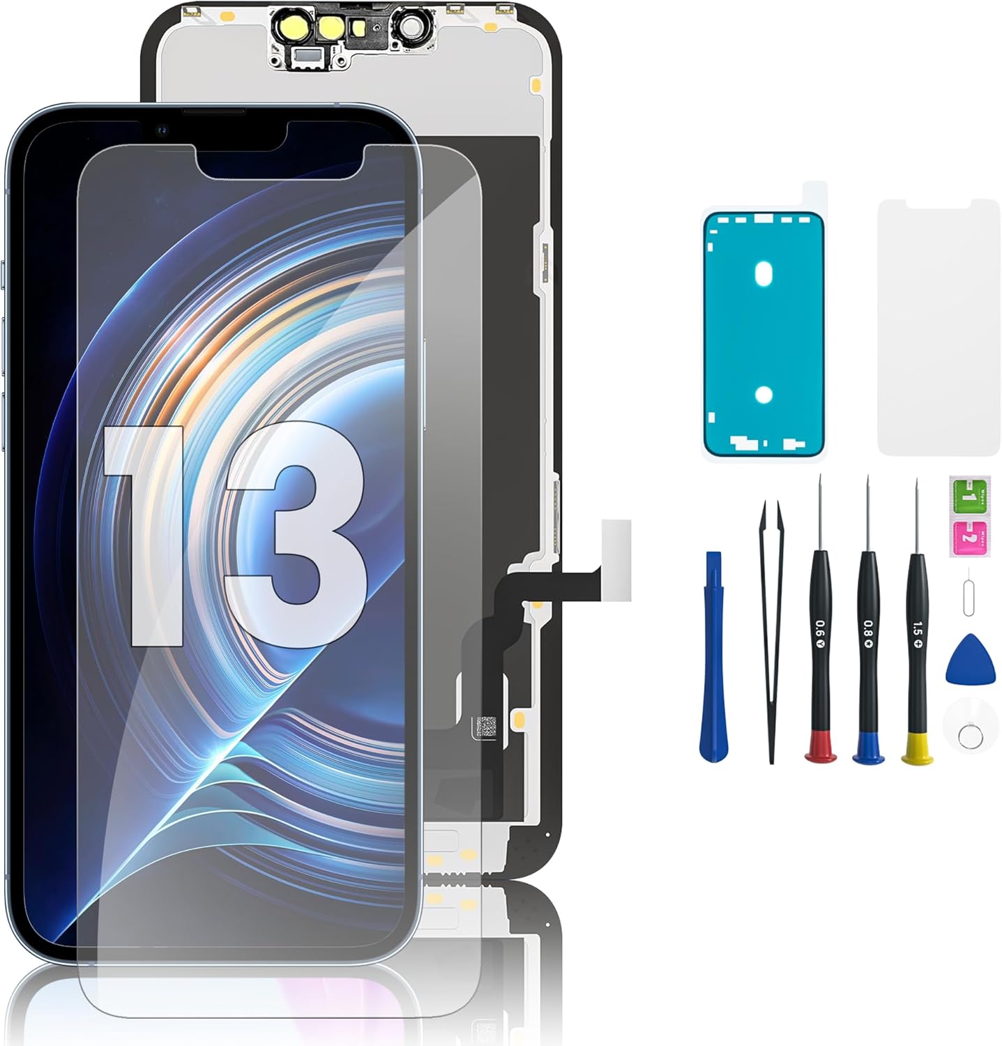 iPhone 13 LCD Display Replacement Kit with Frame & Digitizer, Full Assembly with Repair Tools and Waterproof Adhesive – for iPhone 13 (6.1 inch)