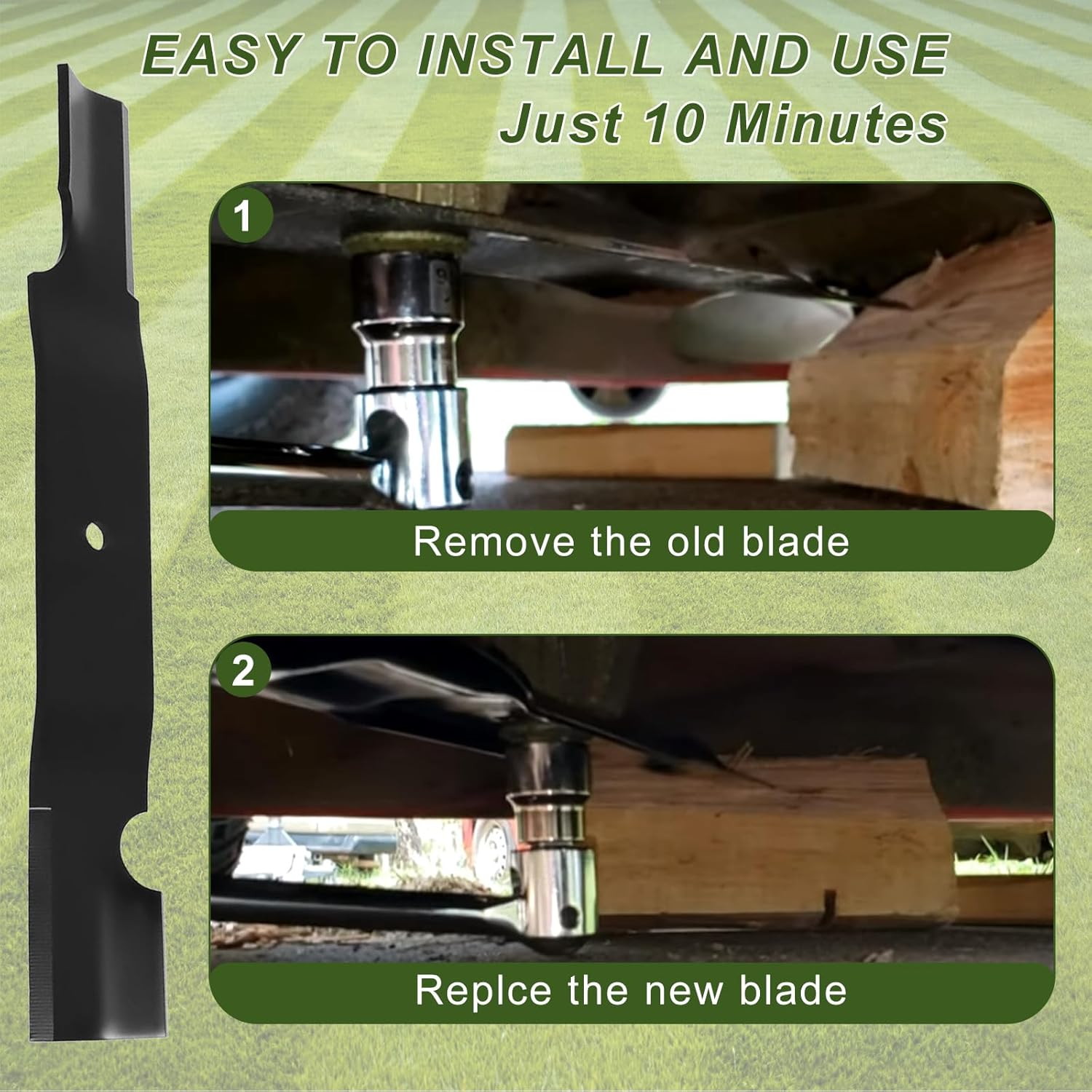 Wadoy 320239 Mower Blades with 1/2" Centre Hole, 18" High-Lift Mower Blade 3 Pack Compatible with Grasshopperr 52" Decks 3452 6052 6152 9052 9252 9352 9552 9652 9852