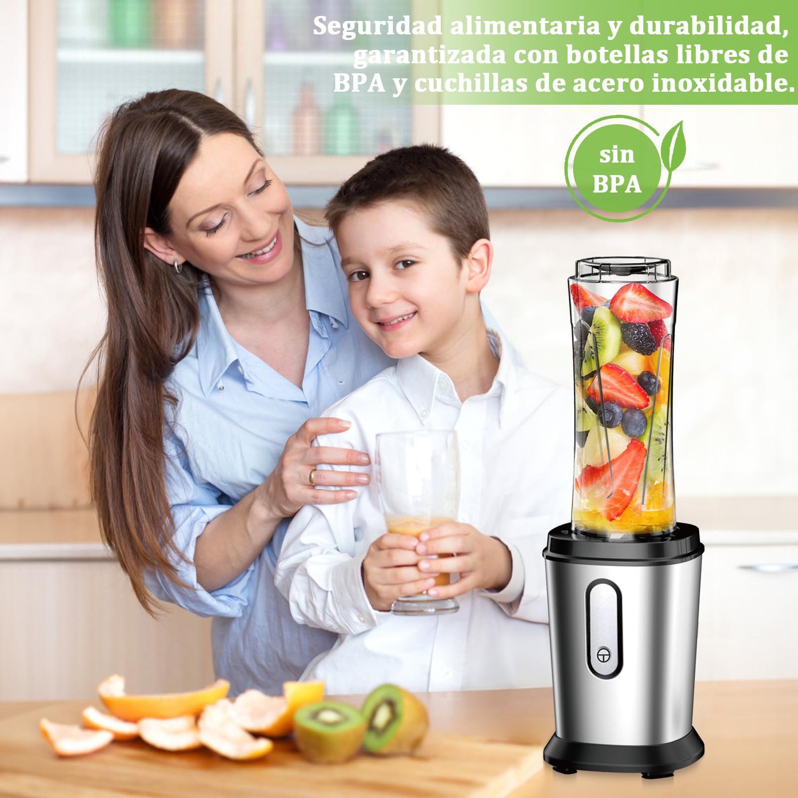 Batidora de Vaso, 500W Mini Portatil Batidora de Vaso Smoothies Individual con 2 Botellas de 600 ml de Plástico Tritan, Licuadora para Zumos, Batidos, Verduras, Frutas