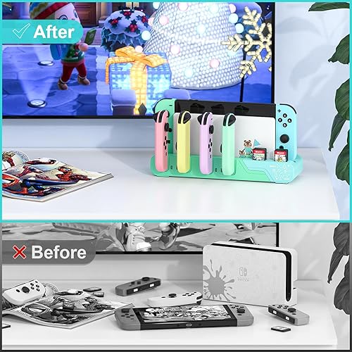 Miniatura 8 de Switch Controller Charging Dock - Animal Crossing & Switch OLED Model Joycons, Charges up to 6 Joycons with Game Card Storage Stand
