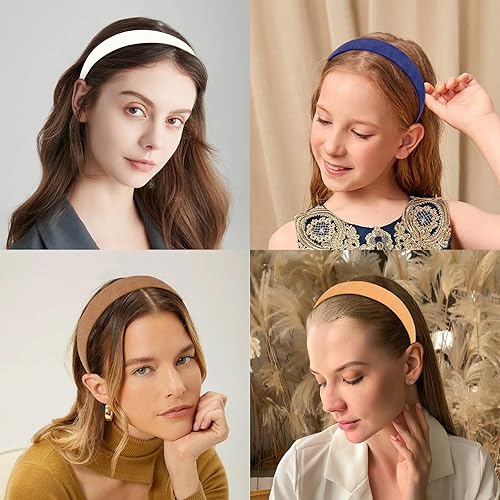 Miniatura 2 de Wecoe 10 diademas de gamuza para mujer de 1 pulgada de ancho, blanco, gris, amarillo, azul, marrón, color neutro, antideslizante, a la moda,