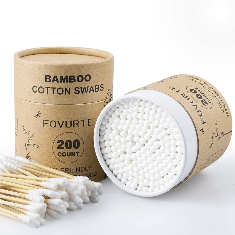 Hastes de Algodão de Bambu FOVURTE com Pontas Espiral e Redonda, 400 Unidades