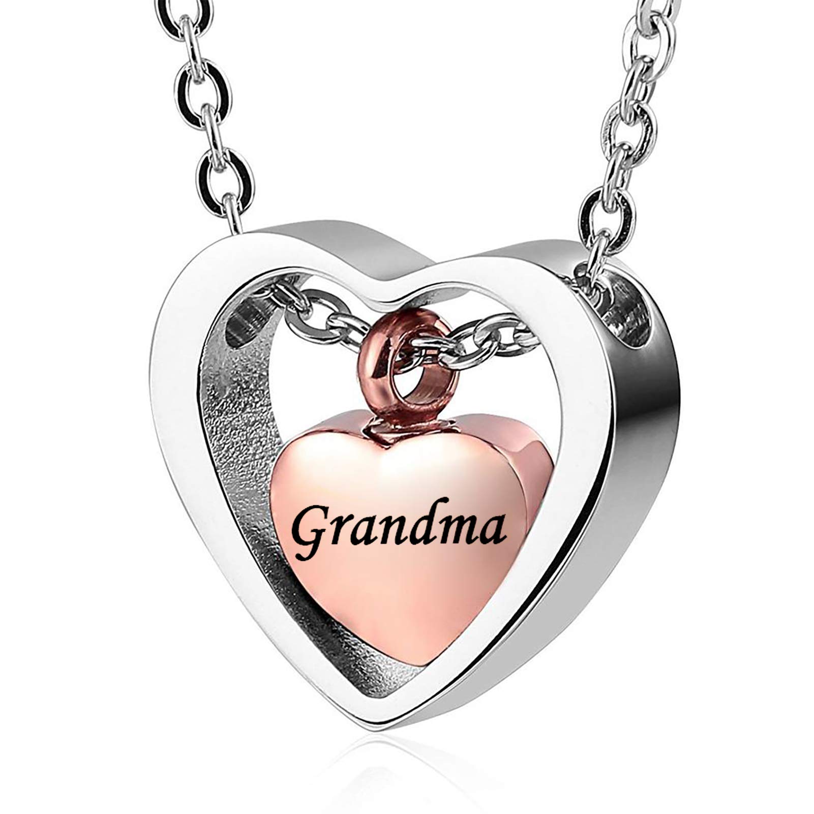 YSAHan Double Heart Urn Necklace for Grandma Ash Holder Keepsake Cremation Memorial Stainless Steel Jewelry