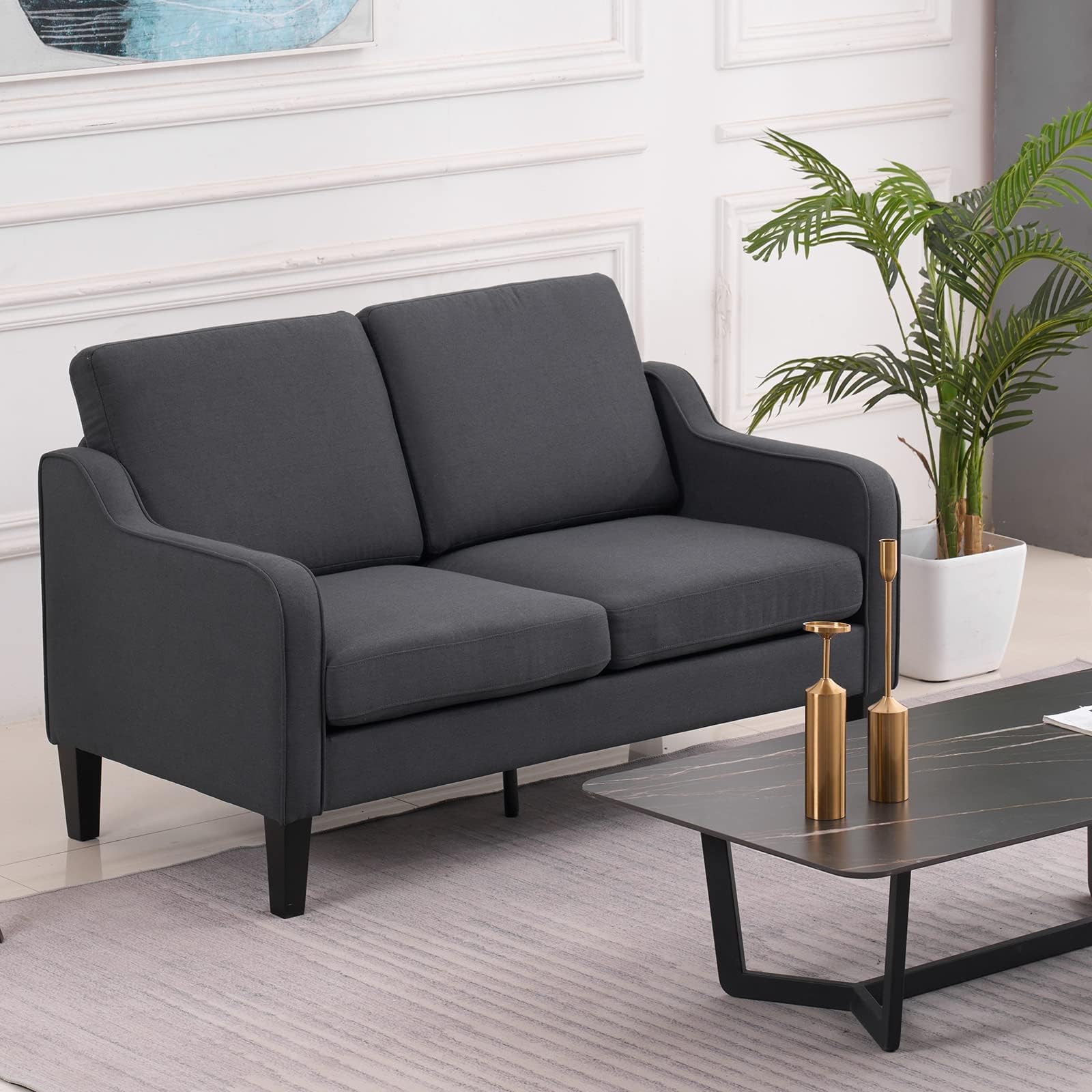 VINGLI Loveseat 53" Small Couch Loveseat Sofas for Living Room Mid Century Modern Sofa Couch Dark Gery Love Seat Couches with Scooped Arms for Small Spaces, Bedroom, Apartment, Studio