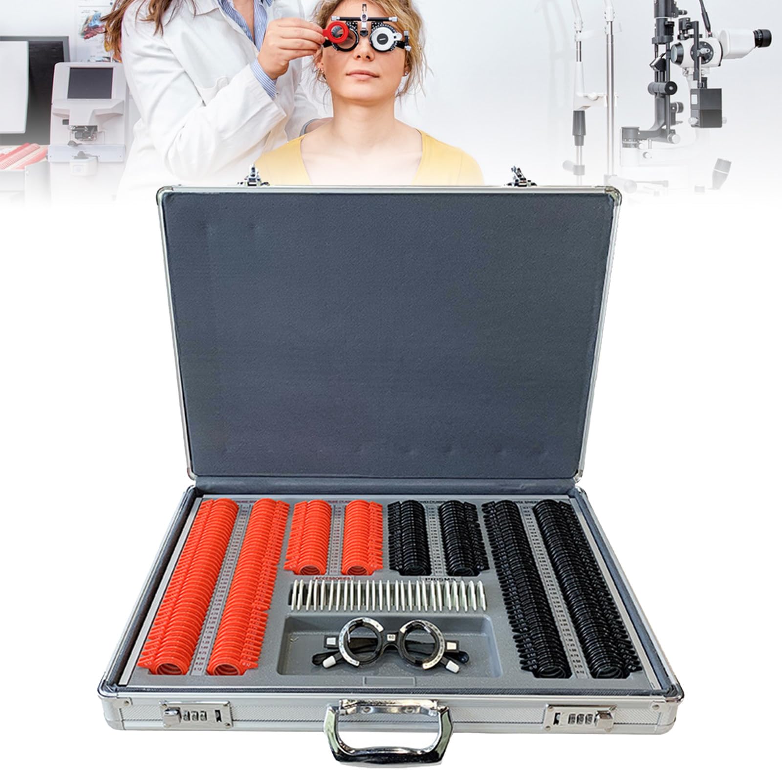 Set de 266 lentilles d'essai optiques avec monture d'essai pour examen ophtalmique
