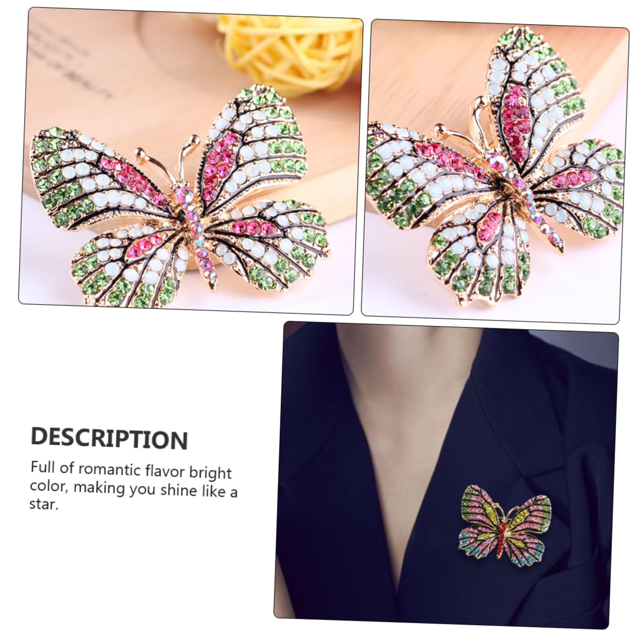 Vergoldete Schmetterlings-tierbrosche Broschen Hochzeit Brosche Strass Damenschmuck Trachtenbrosche Bunte Mädchendekoration Accessoires Für Frauen Legierung