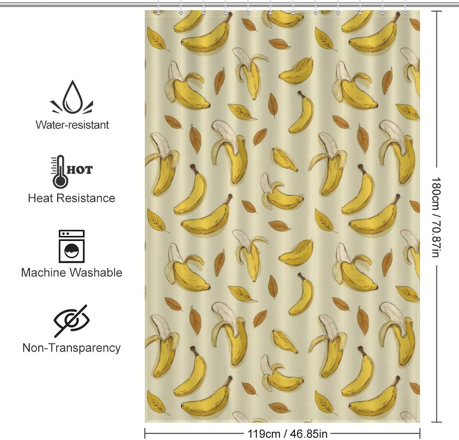 Funny Banana Shower Curtain 46.85x70.87Inch（119x180cm） Polyester Bath Curtain Shower Curtains Printed Decorative