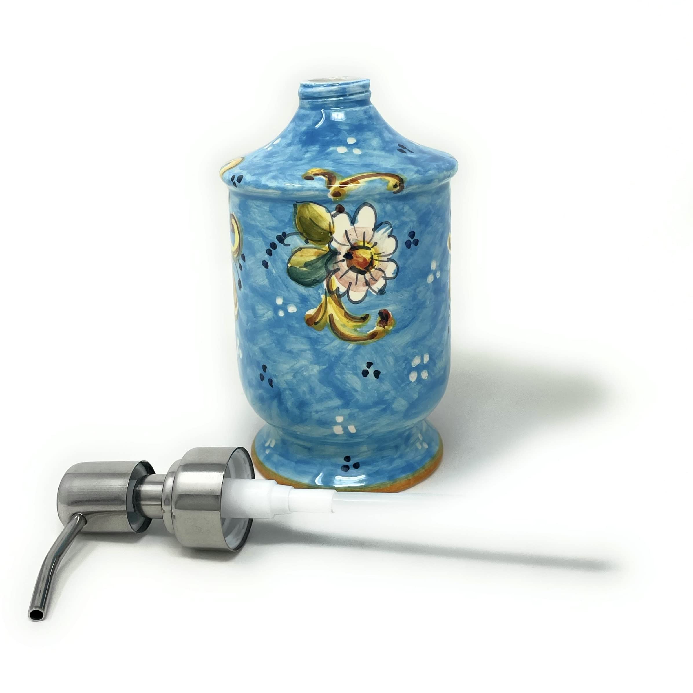 CERAMICHE D'ARTE PARRINI - Italian Ceramic Soap Dispenser with Rust Proof Stainless for Bathroom,Kitchen Hand Painted Pattern Lemons Amalfi Made in ITALY