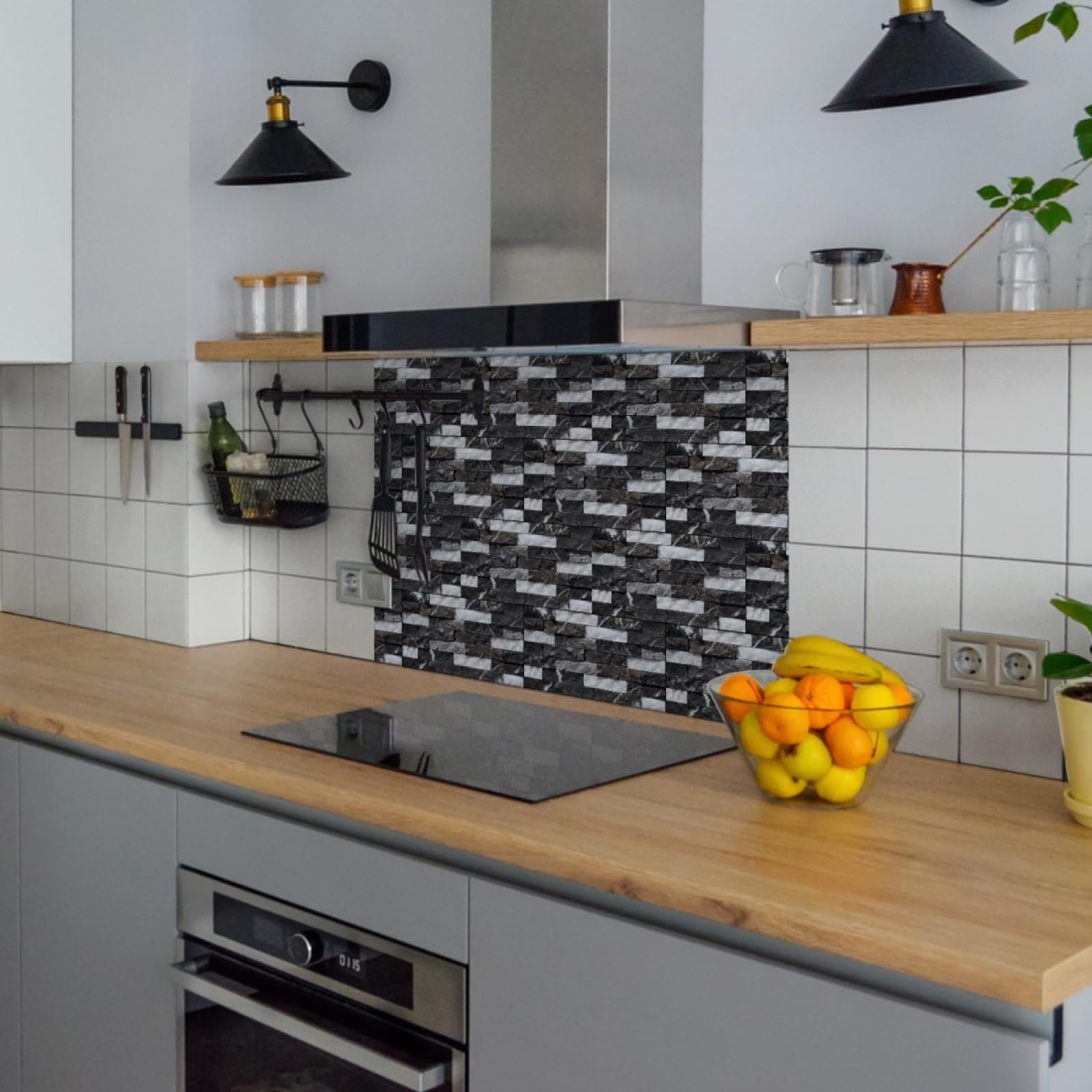 Adesivi per Piastrelle da Cucina in PVC autoadesivi, Effetto Marmo Nero e Grigio, Resistenti, per pareti e Pavimenti del Bagno, antiolio e Rimovibili, 15x30 cm/18 Pezzi.