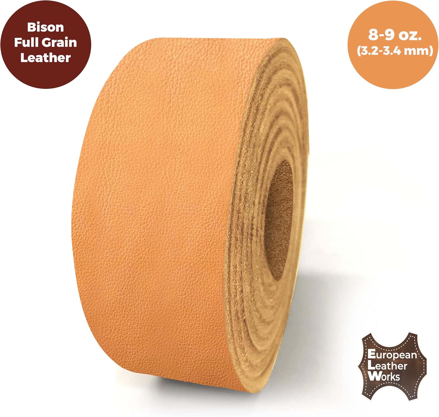 ELW Genuine American Leather Bison 8-9 oz (3.2-3.4mm) Thickness - Straps, Belts, Strips - Camel, 2-3/4"x72" - Full Grain Hide DIY Craft Projects, Bag, Chap, Moccasins, Jewelry, Wrapping