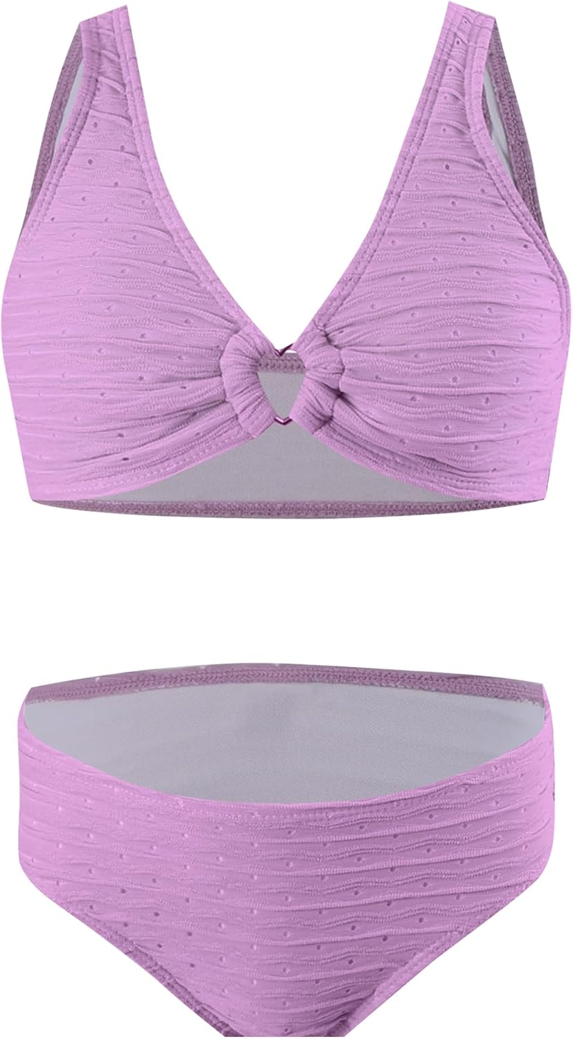 SEAUR Girls Bikini Set Summer Hawaii Two Piece Bathing Suits Solid Color Cute Kids Swimsuits Casual Beach Surfing Swimwear