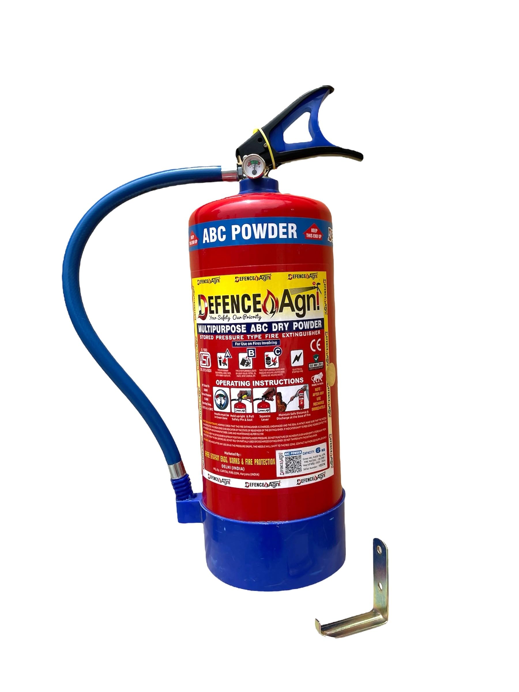 Defence Agni ABC Powder Type 6 Kg Fire Extinguisher (Red) | ISI Certified | Suitable for Home, Office, Car, Kitchen, Shops & Industrial Use (Free Auto Stop Fire Extinguisher 500 ml for Car)-picture-15