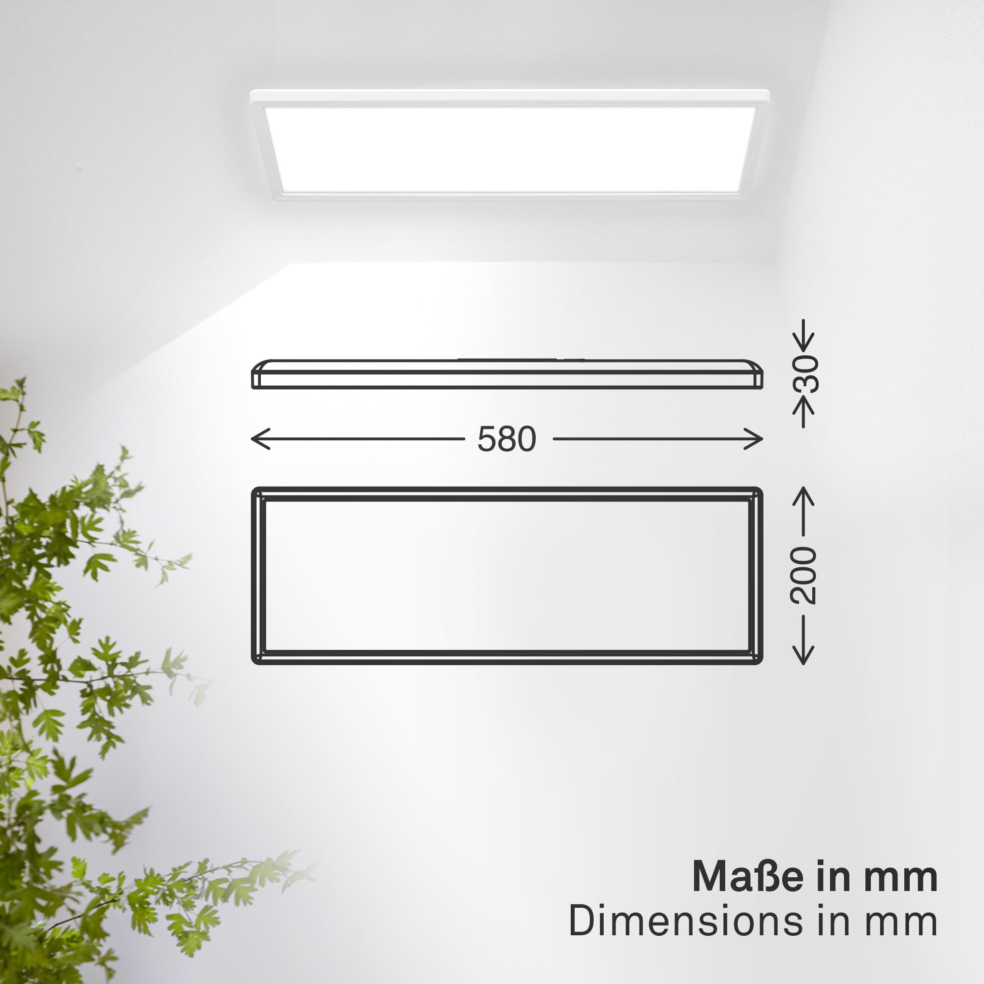 B.K.Licht - LED Deckenlampe mit indirektem Licht, Flach, Neutralweißes Licht, IP44, Panel, LED Lampe, Deckenleuchte, Badezimmer Lampe, Wohnzimmerlampe, Küchenlampe, 58x20x3, Weiß