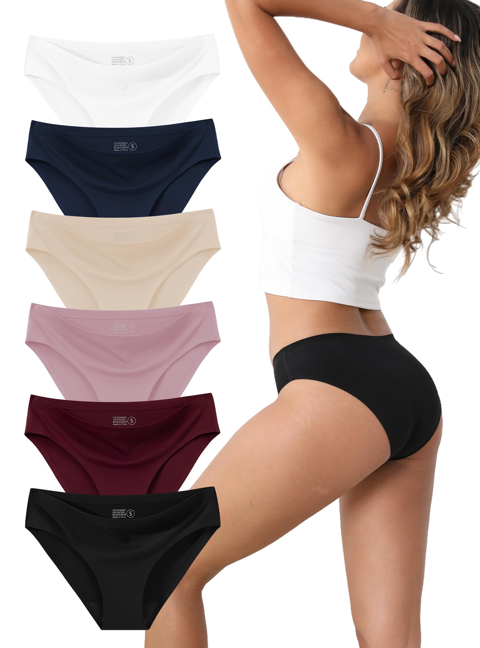 Women's Seamless Underwear Stretch Bikini Panties No Show Invisible Hipster XS to 3XL 6 Pack