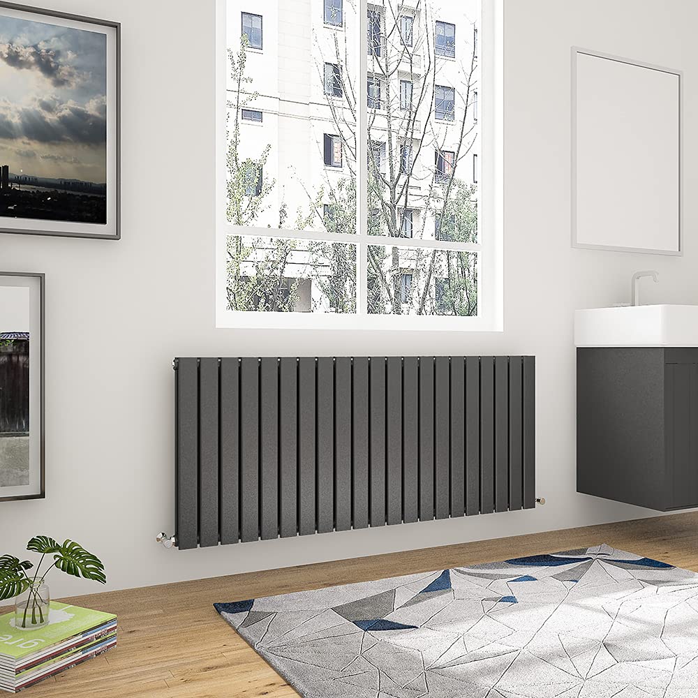 Acezanble 600x1428mm Horizontal Flat Panel Radiator Anthracite Double Modern Central Heating Radiators for Bathroom Kitchen Living Room