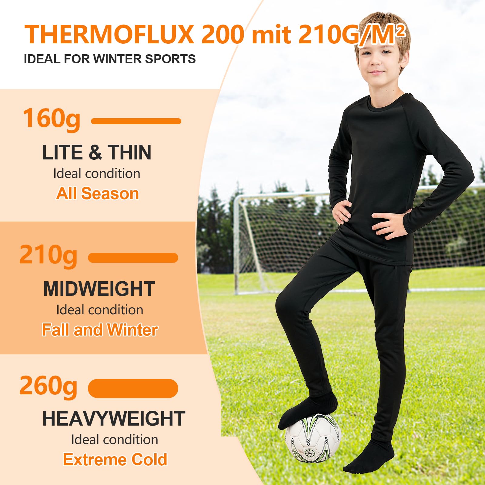 Homord Intimo Termico Bambino, Manica Lunga Maglia Termica e Pantaloni Intima Termica Bambina Calcio Sci - Completo Tuta Termica Funzionale Set Termico Bambini per Sci Ciclismo