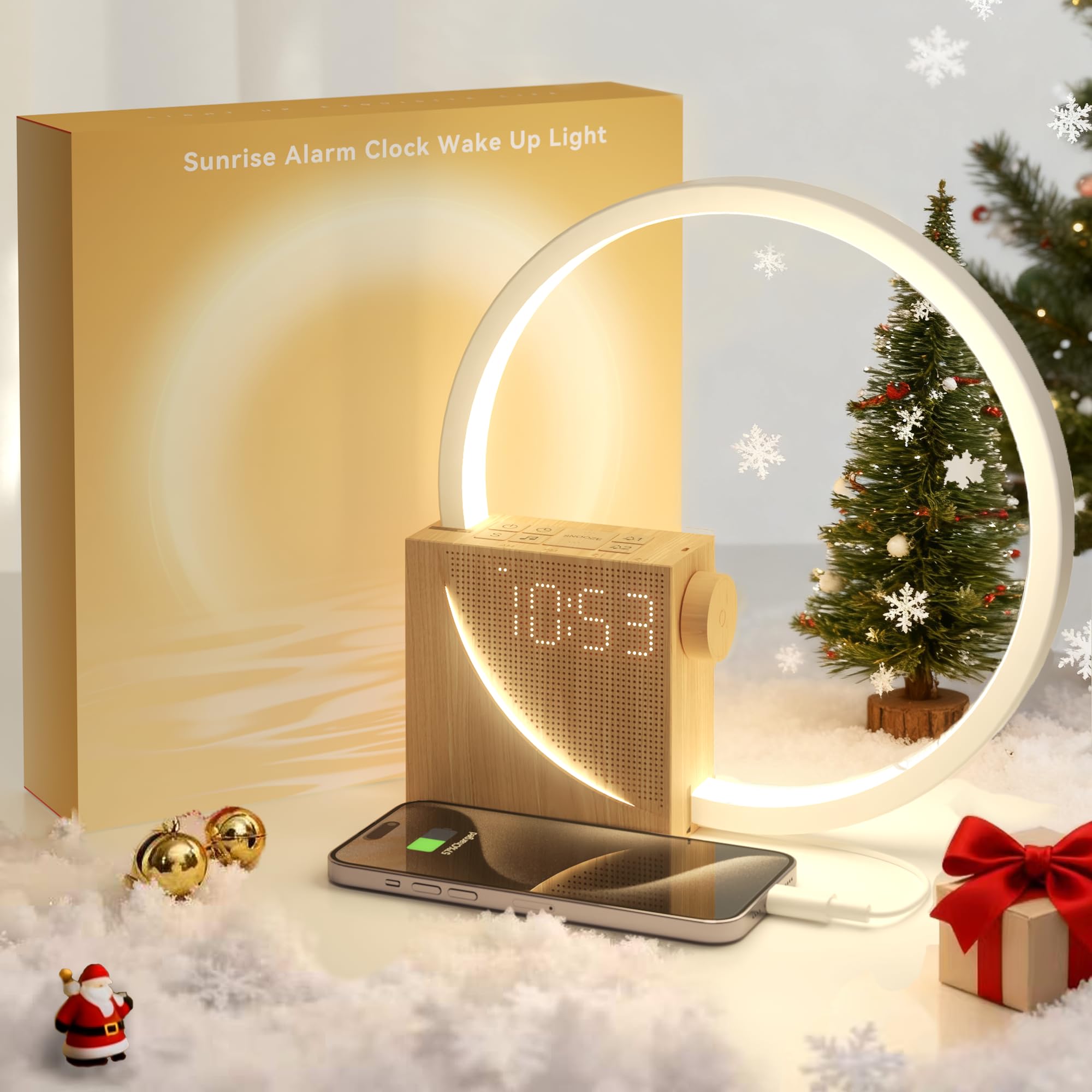 Vivilumens Sunrise Alarm Clock Sound Machine Nightlight, Gradual Wake Up Light, Digital Dimmable Clock, 10 White Noise Sleep Sounds, Snooze, Dual Clocks for Heavy Sleepers Adults, Great Gifts for Her