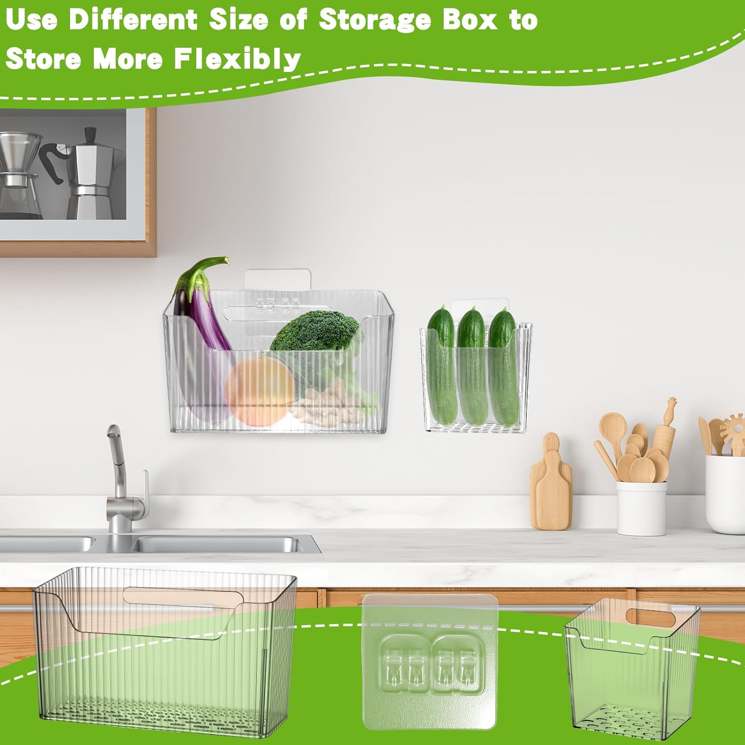 6 Pcs Cabinet Door Organizer,Clear Storage Organizers Bins,Wall Mounted Shower Basket,Inside Cabinet Door Storage,Makeup Organizer,Stackable Organizers Basket for Kitchen Bathroom Cabinets Pantry