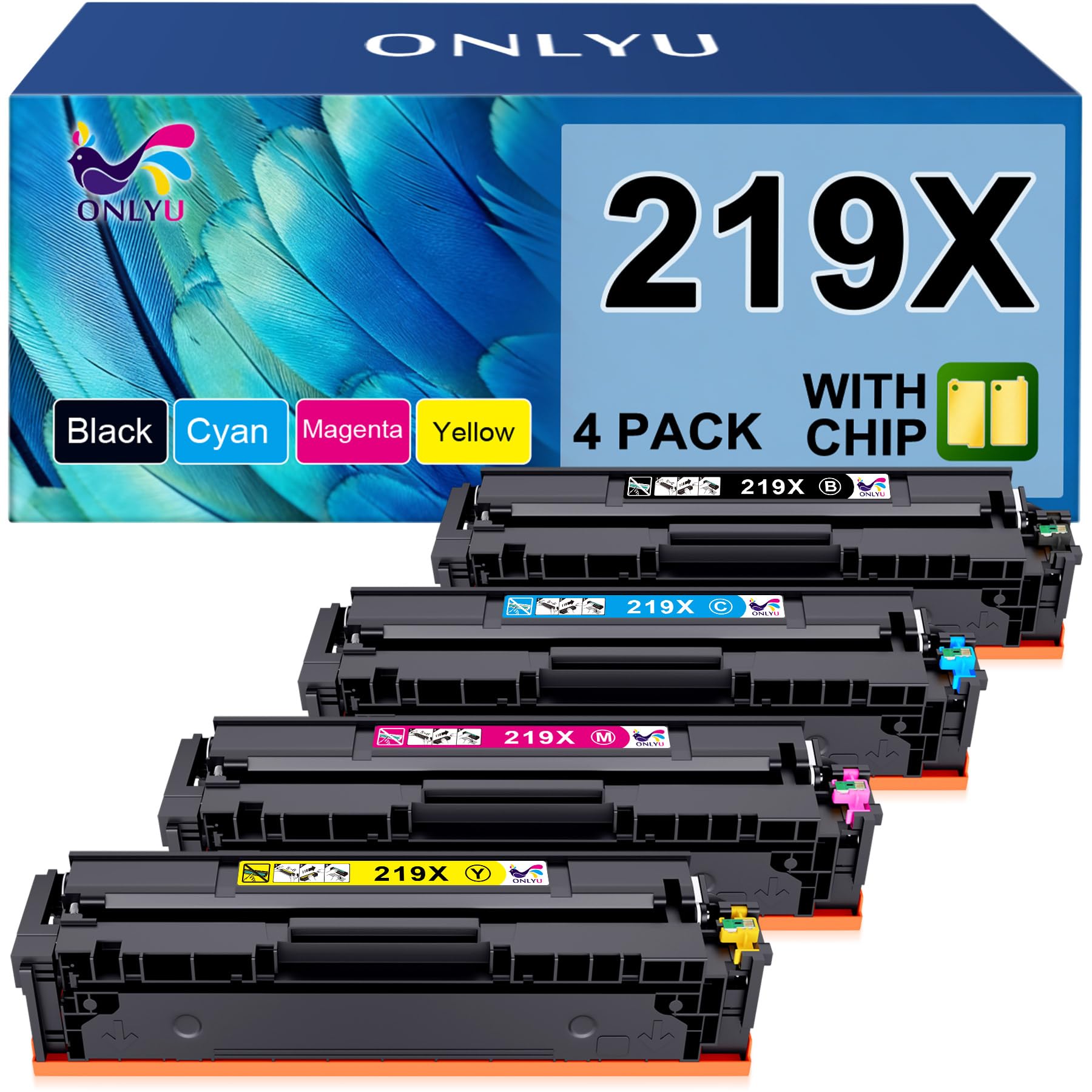ONLYU 219X con Chip Compatibile per HP 219X 219A Toner per HP Color LaserJet Pro MFP 3302fdw 3302sdw 3302fdwg 3302sdwg 3302fdn 3302fdng 3202dw 3202dn Alta Capacità 4-Pack Nero Ciano Giallo Magenta