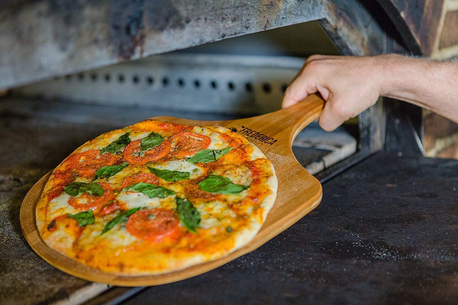 Pala para pizza de madera natural de bambú de alta calidad, tabla de cortar (para pizza, frutas, verduras, queso)