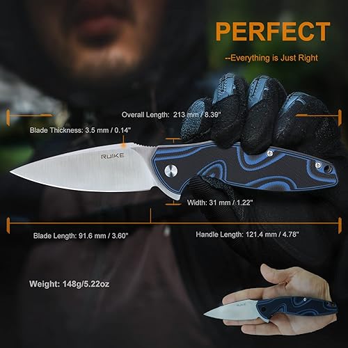 Miniatura 6 de Ruike Cuchillo plegable táctico de bolsillo, 14c28n, Harnd hoja grande grande de 3.54 pulgadas, bloqueo de forro, rodamiento de bolas, apertura
