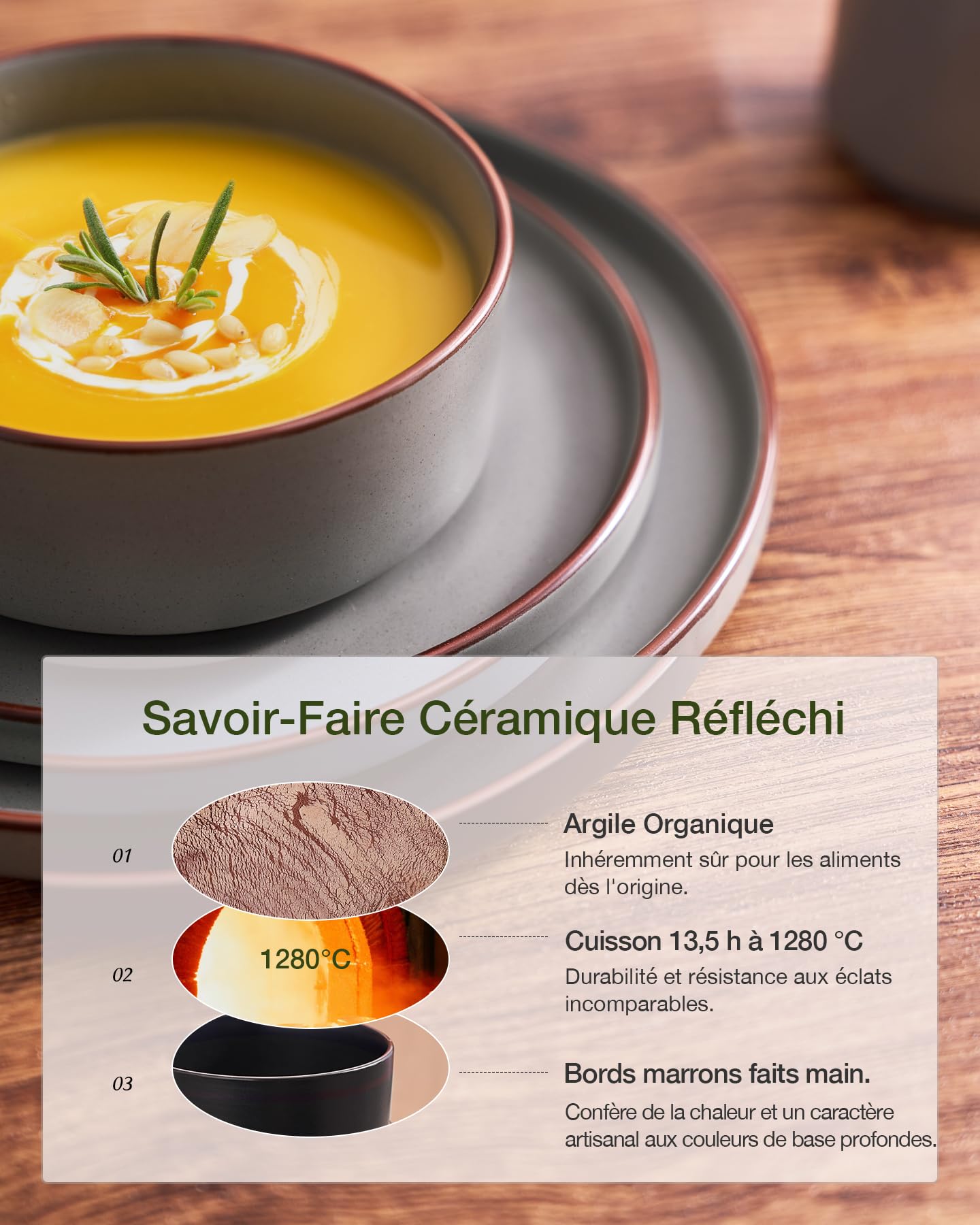 Richmount Nebula Outline Service de Table 12 Pièces pour 4 Personnes avec Assiettes et Bols, Micro-ondes et Lave-vaisselle, Gris Foncé