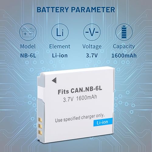 Miniatura 2 de Paquete de 2 baterías NB-6L NB-6LH de 1800mAh con cargador dual para Canon Powershot SX500 es, SX510 HS, SX520 HS, SX530 HS, SX540 HS, SX170 es,