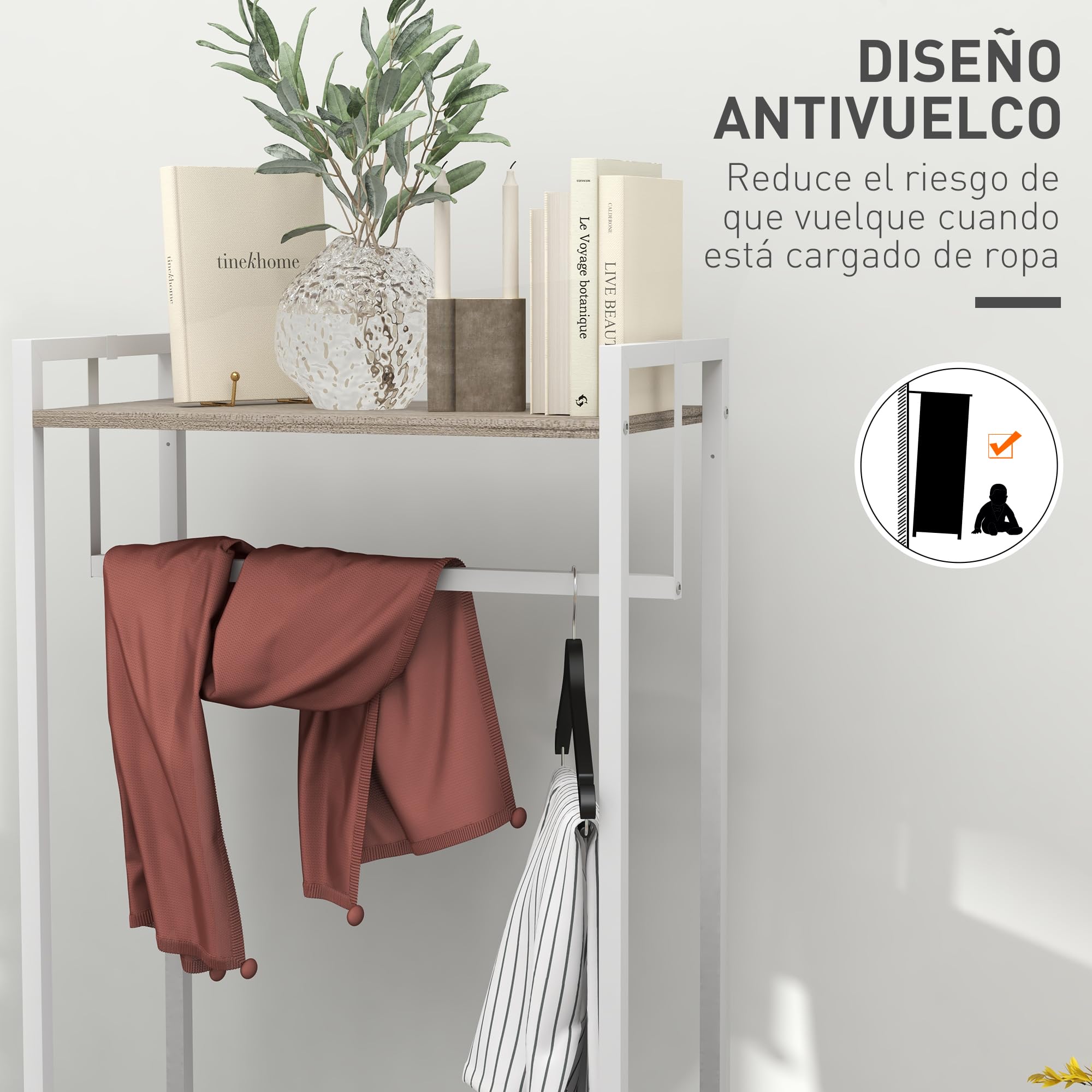 HOMCOM Perchero para Ropa Perchero Recibidor con 3 Cajones de Tela Barra para Colgar y Estante de Almacenamiento para Pasillo Dormitorio Sala de Estar 58,5x30x178 cm Natural