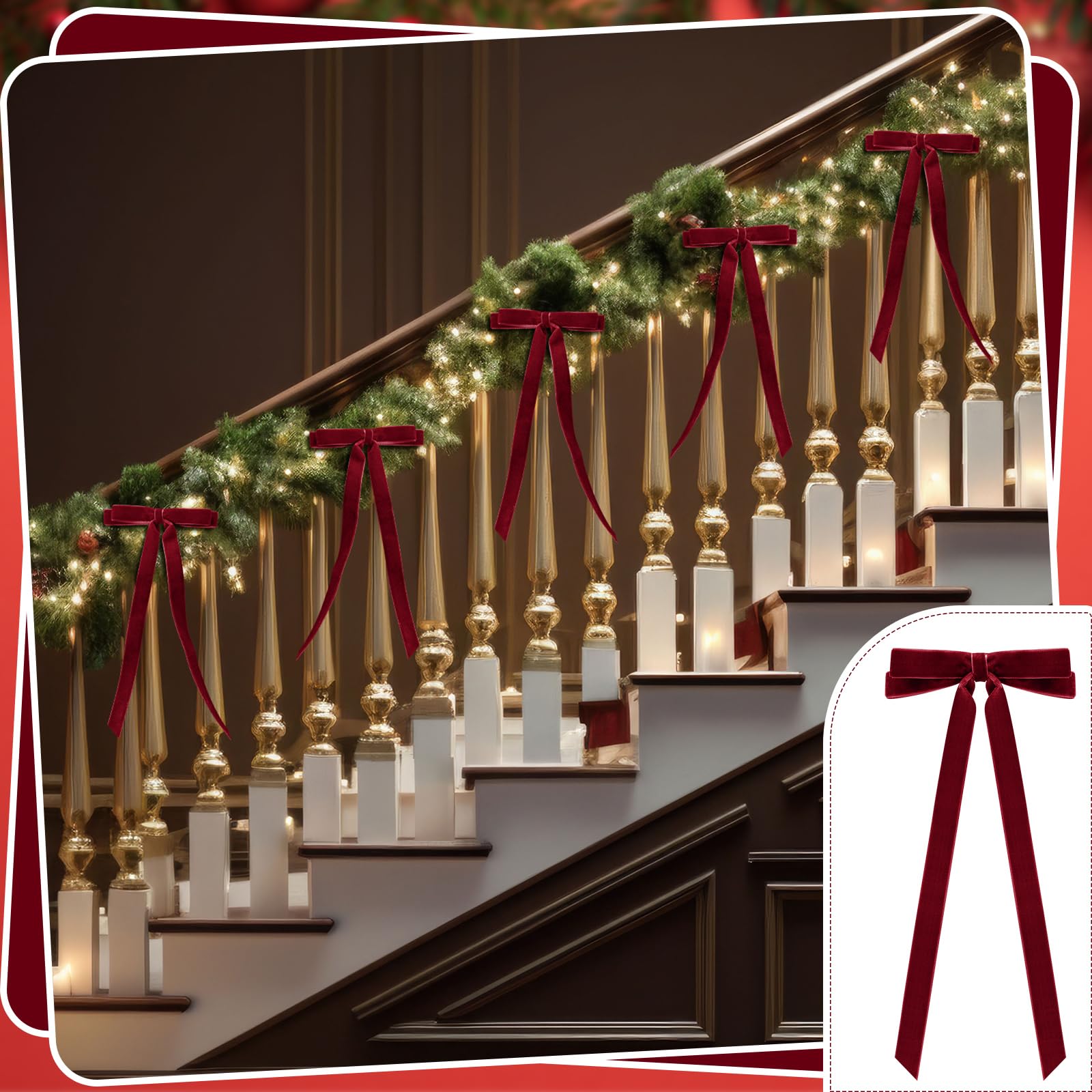 Giegxin Lot de 30 nœuds en velours double pour sapin de Noël, couronne, guirlande, décoration de Noël, décoration d'intérieur, d'intérieur et d'extérieur (bordeaux) 28 x 14 cm