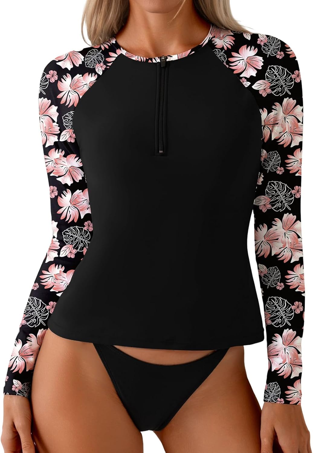 Dokotoo Women's Long Sleeve Rash Guard Zip Front Swim Shirt Sun Protection Surfing Top