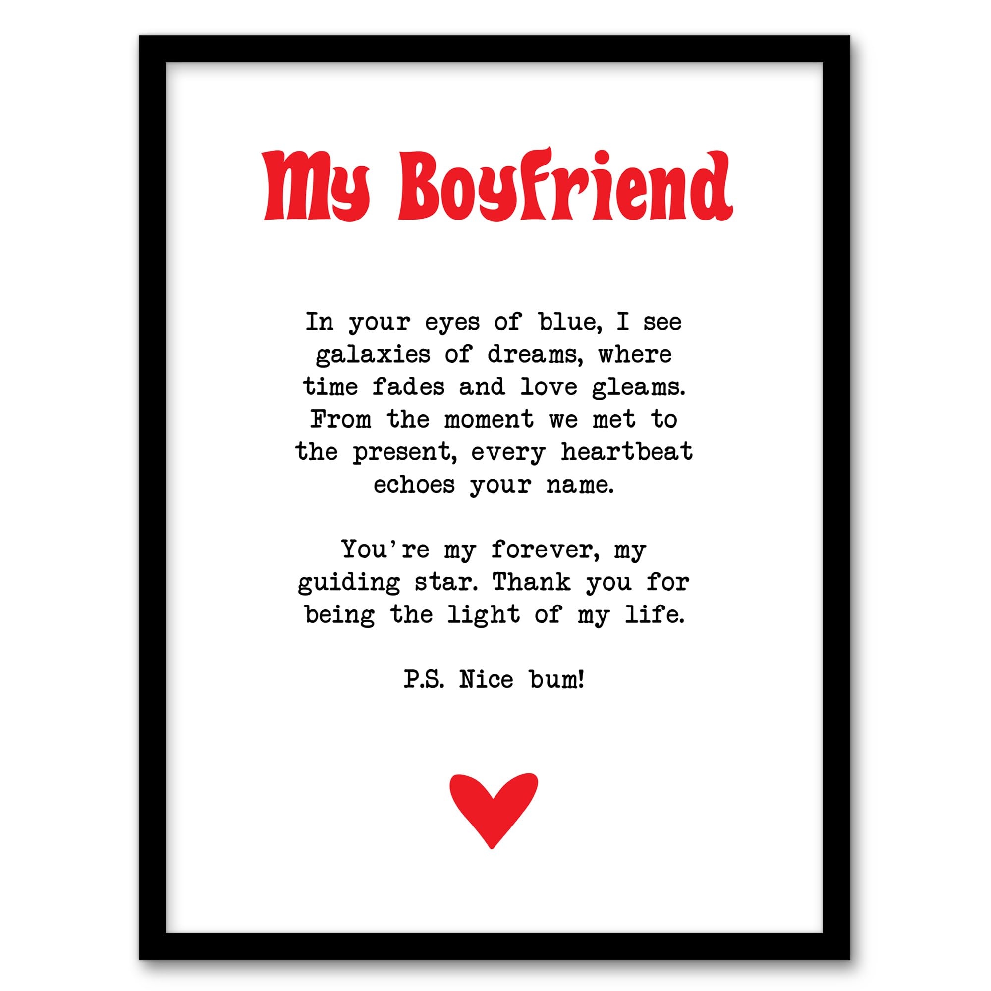 B&Q -  Love Poem Blue Eyes Boyfriend Romantic Poetry Fun Wall Art PrintA4 Size