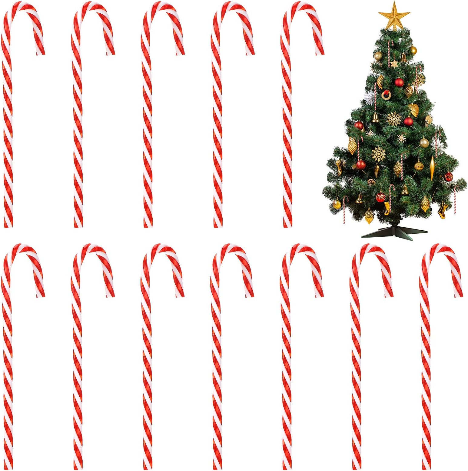 12 Pieces Christmas Candy Cane Decoration Twisted Plastic Candy Cane Red and White Candy Cane Christmas Tree Hanging Ornament Candy Cane Tree Decoration for Christmas Tree Decoration, Family Parties