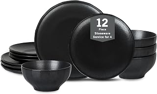 Stone Lain Black Rio Dinnerware Set, 12-Piece Stoneware