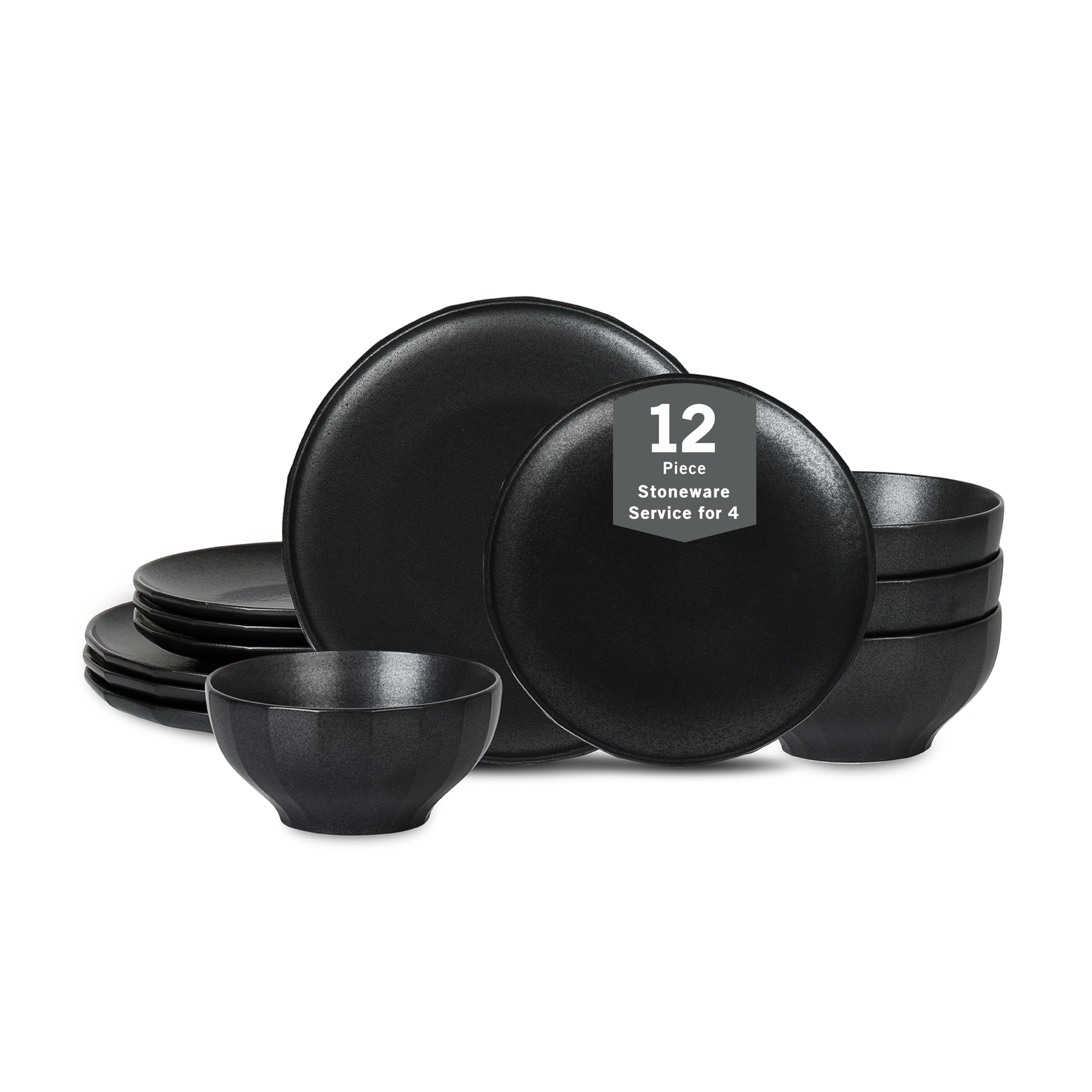 Stone Lain Rio 12-Piece Dinnerware Set Stoneware, Black