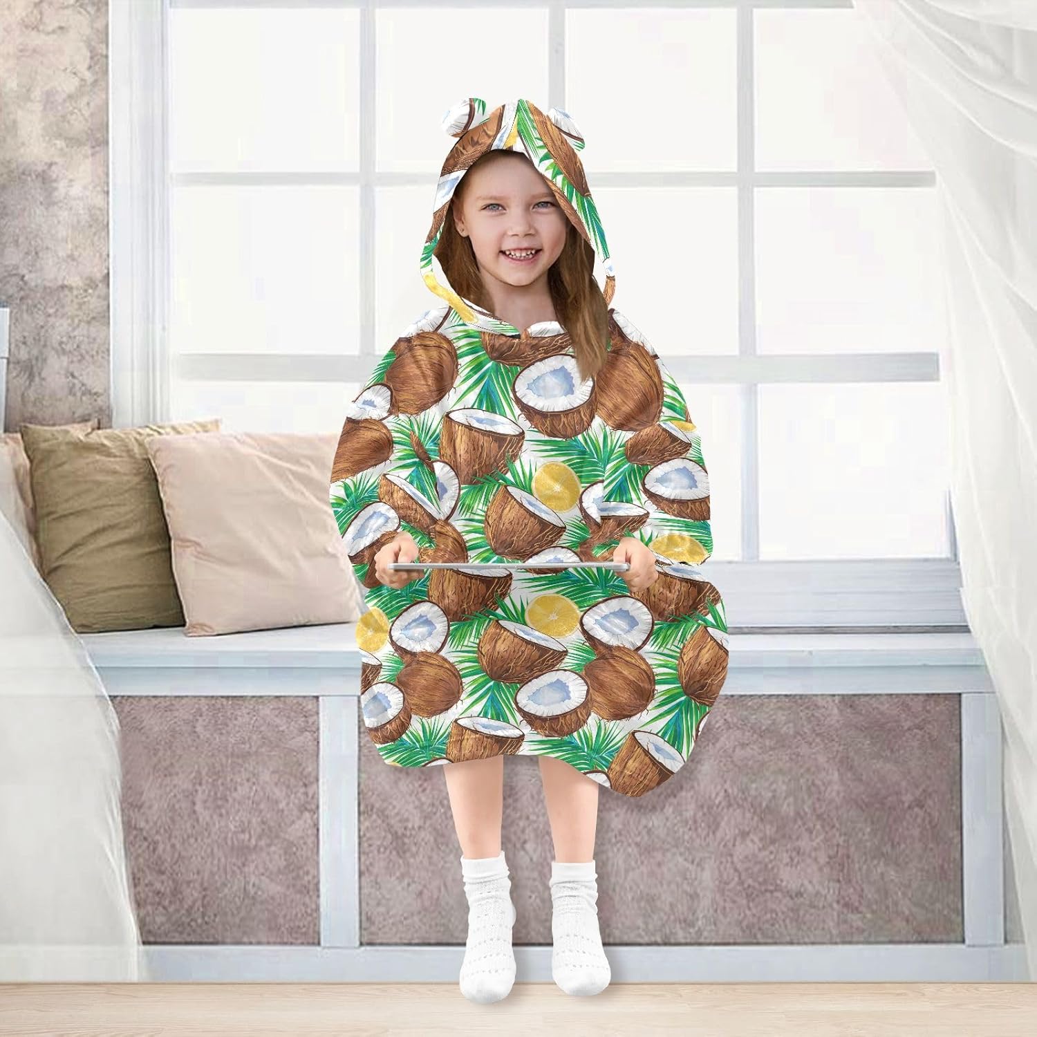 Fruit Coconut Wearable Blankets for Kids, Soft Warm Cozy Blanket Hoodie for Boys Girls with Pocket