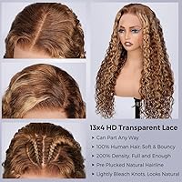 Vista 3 de Pelucas de cabello humano con encaje frontal 4/27, prearrancadas con abuelitos, densidad del 200%, pelucas de ondas de agua transparentes HD de 13 x