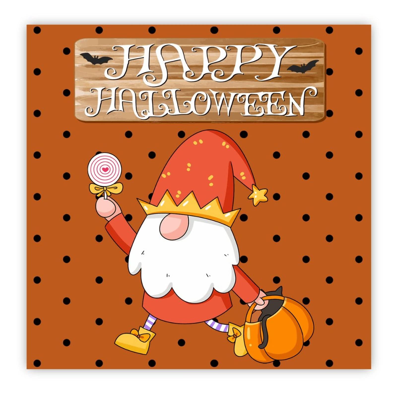 Panneau bois Halloween motif gnome de citrouille rétro à pois 40,6 cm