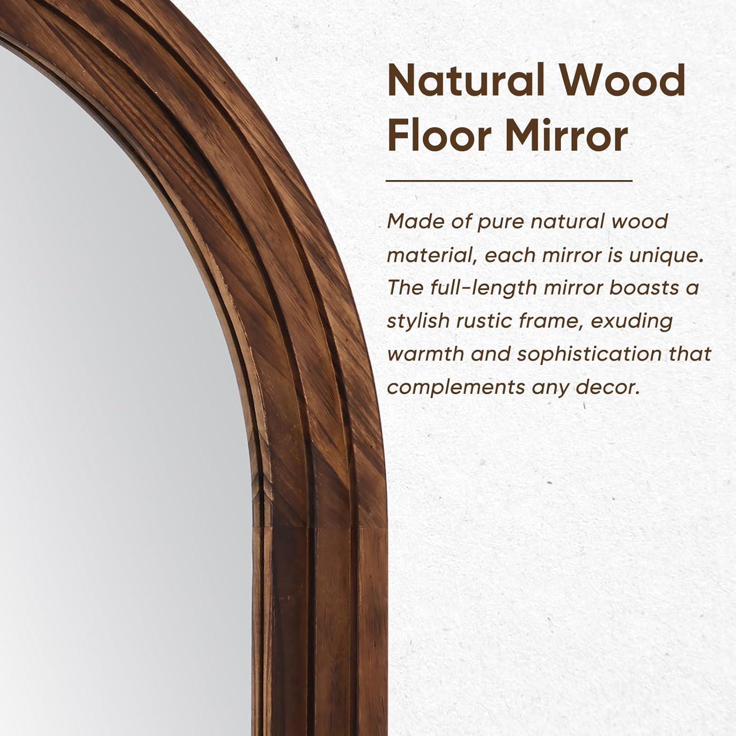 Full Length Mirror, 76"x34" Wooden Mirror Full Length with Stand Wood Floor Mirror, Oversized Stand Up Mirrors Large Wall Mirrors, Wall Mounted Mirrors, Arched Vintage Style, Walnut