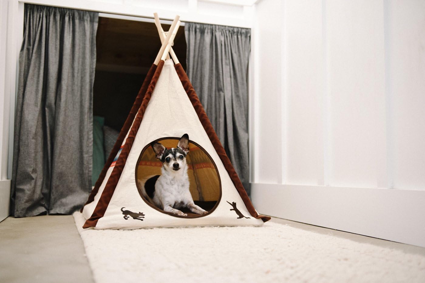 P.L.A.Y. Classic Cozy Cove Pet Teepee Tent for Dogs & Cats - Cotton Canvas Pet Bed House, Removable Pillow, Indoor/Outdoor, Machine Washable (Boho)