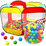 Kids Ball Pit Pop Up Large Tent for Toddlers - Indoor & Outdoor Gift Toys for Infants Girls & Boys, Baby Playpen with Zippered Storage Bag, 200 BallPit Balls Included