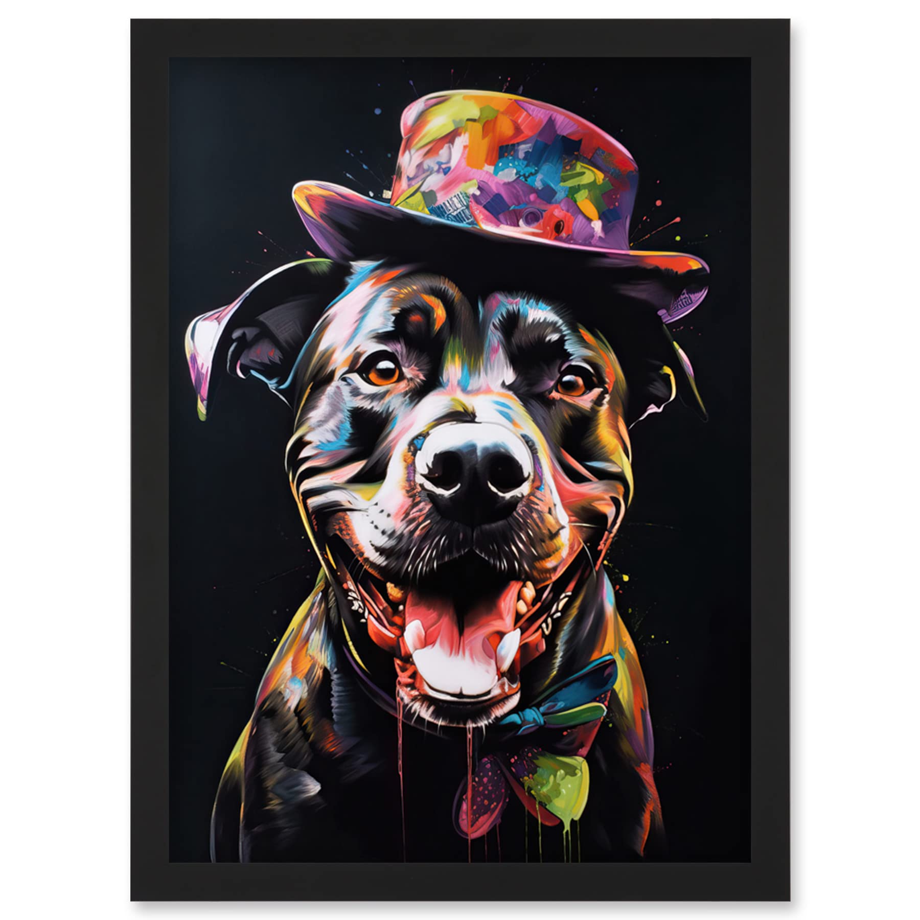 Artery8 Rottweiler in Bow Tie and Multicoloured Top Hat Artwork Framed Wall Art Print A4