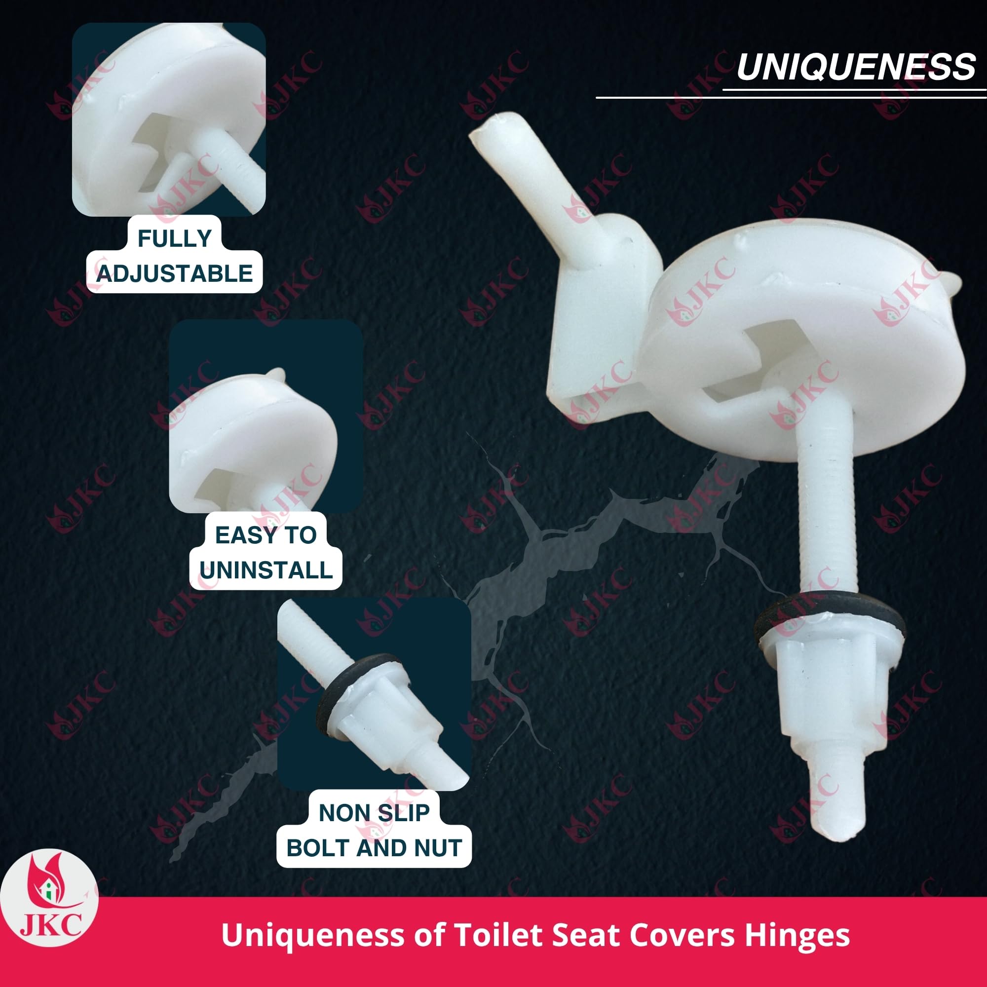 JKC Plastic White Commode Seat Cover Hinges, Toilet Seat Screw Compatible with Hindwar Toilet Seat Cover Hinges - 1 Pair (Left & Right) 3