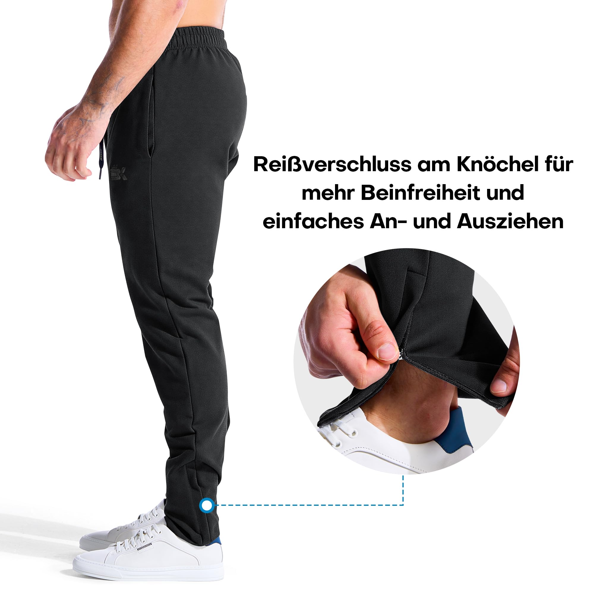 BROKIG Baumwolle Sporthose Herren Lang Gym Slim Jogginghose | Fitness Laufhose Herren Lang, Trainingshose Herren mit Verdecktem YKK Reißverschluss, Workout Jogginghose Herren