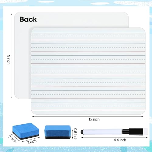 Miniatura 2 de Geyee Paquete de 36 pizarras blancas de doble cara con líneas para niños, pizarras de borrado en seco para estudiantes, 9 x 12 pulgadas, pizarras
