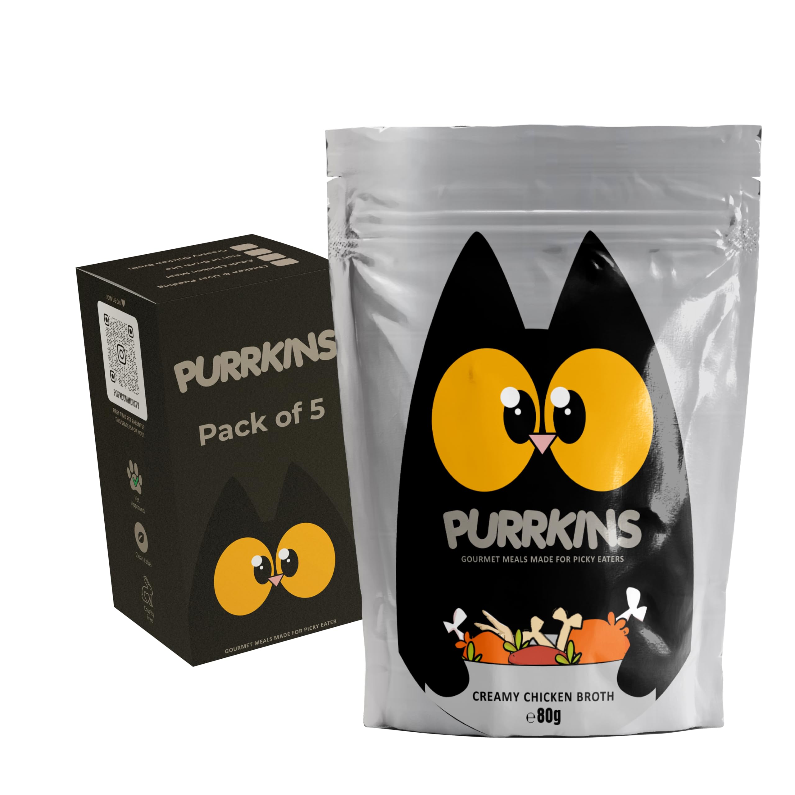 Purrkins Creamy Chicken Broth (80g x 5 Pack) for Cats & Kittens, Cat Food Topper & Supplement, No Added Colors, Flavors or Preservatives-image-35