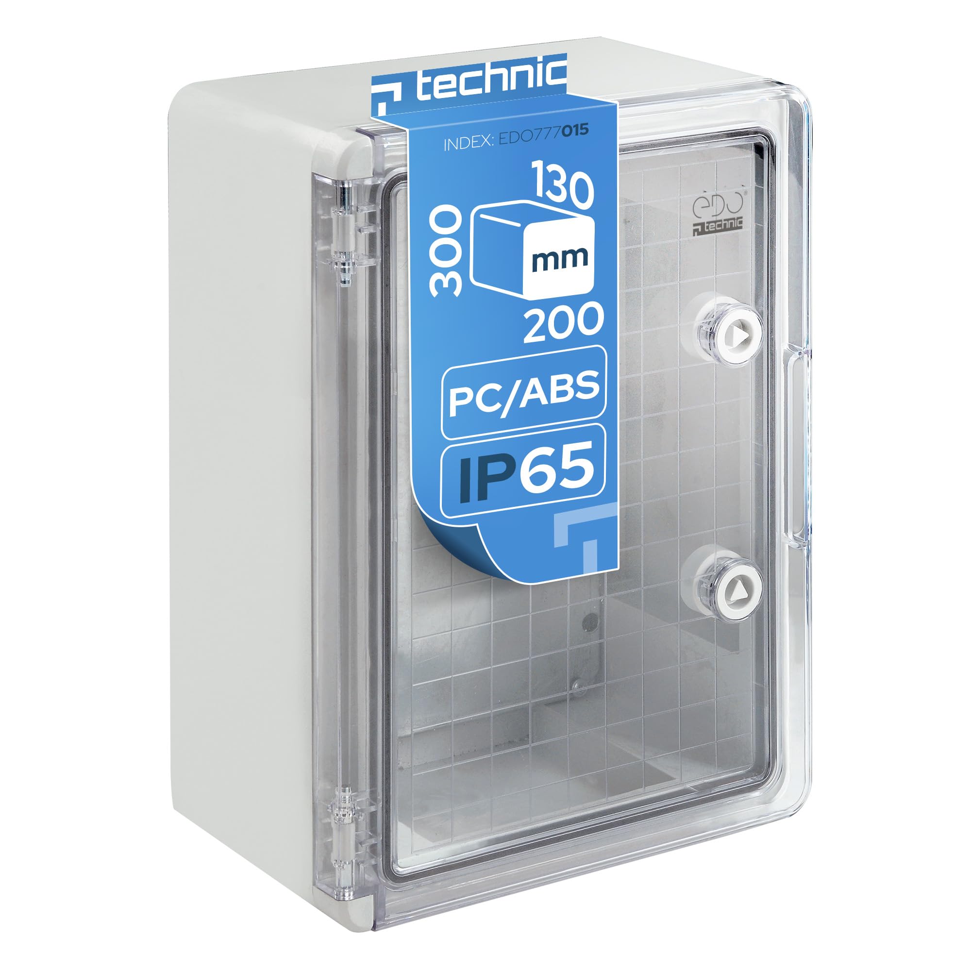 EDO Cuadro Eléctrico de Superficie IP65 200x300x130 mm - Gris | Armario de Distribución en ABS/PC con Puerta Transparente y Placa de Montaje Galvanizada - Caja Estanca Interior y Exterior