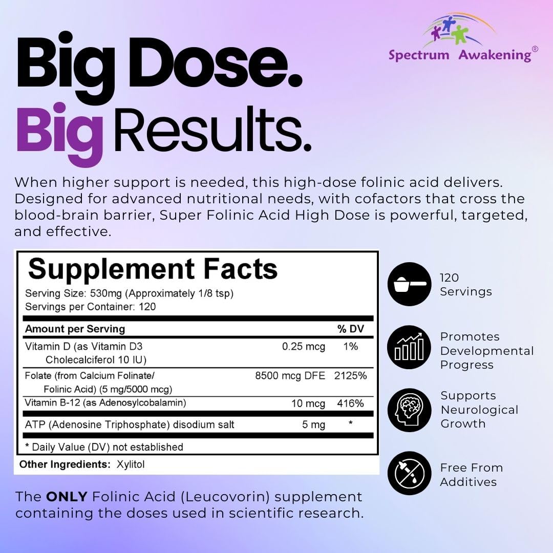 Spectrum Awakening Super Folinic Acid High Dose Powder | Leucovorin | Supports Normal Speech & Language Development in Children | 63 g — Amazon image 4