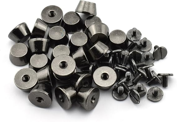 LQ Industrial 25-Pack 1/2 Purse Handbag Feet Nailhead Flat Stud Solid Brass Screw-Back Spike Metal Cone Studs Rivet Leather Craft DIY Black