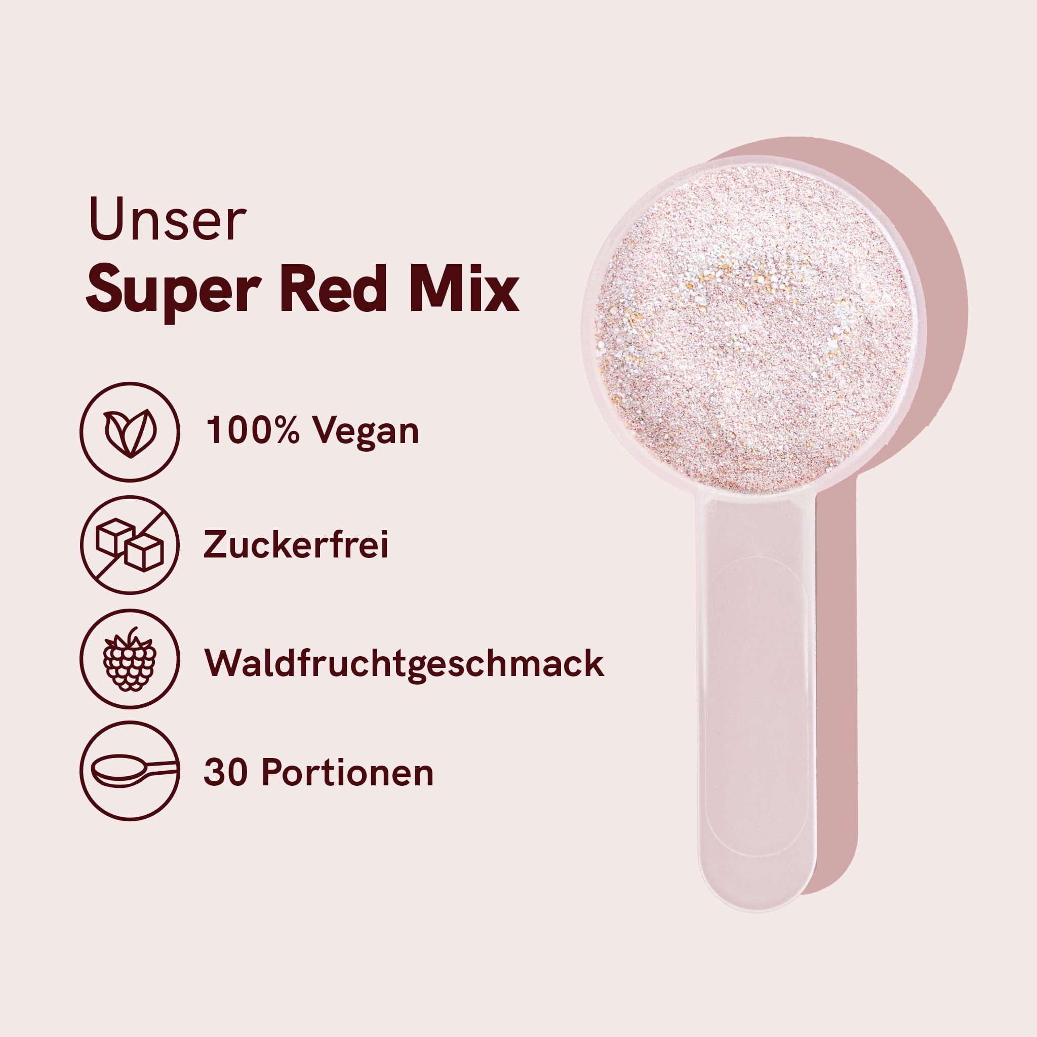 Superfood Pulver | Super Red Mix | Mit 33 essentiellen Nährstoffen zur Supplement-Ersetzung | Vitamin C, Zink, Resveratrol & Probiotika | Rote Vitalstoff-Mischung | 30 vegane Portionen | Nordic oil