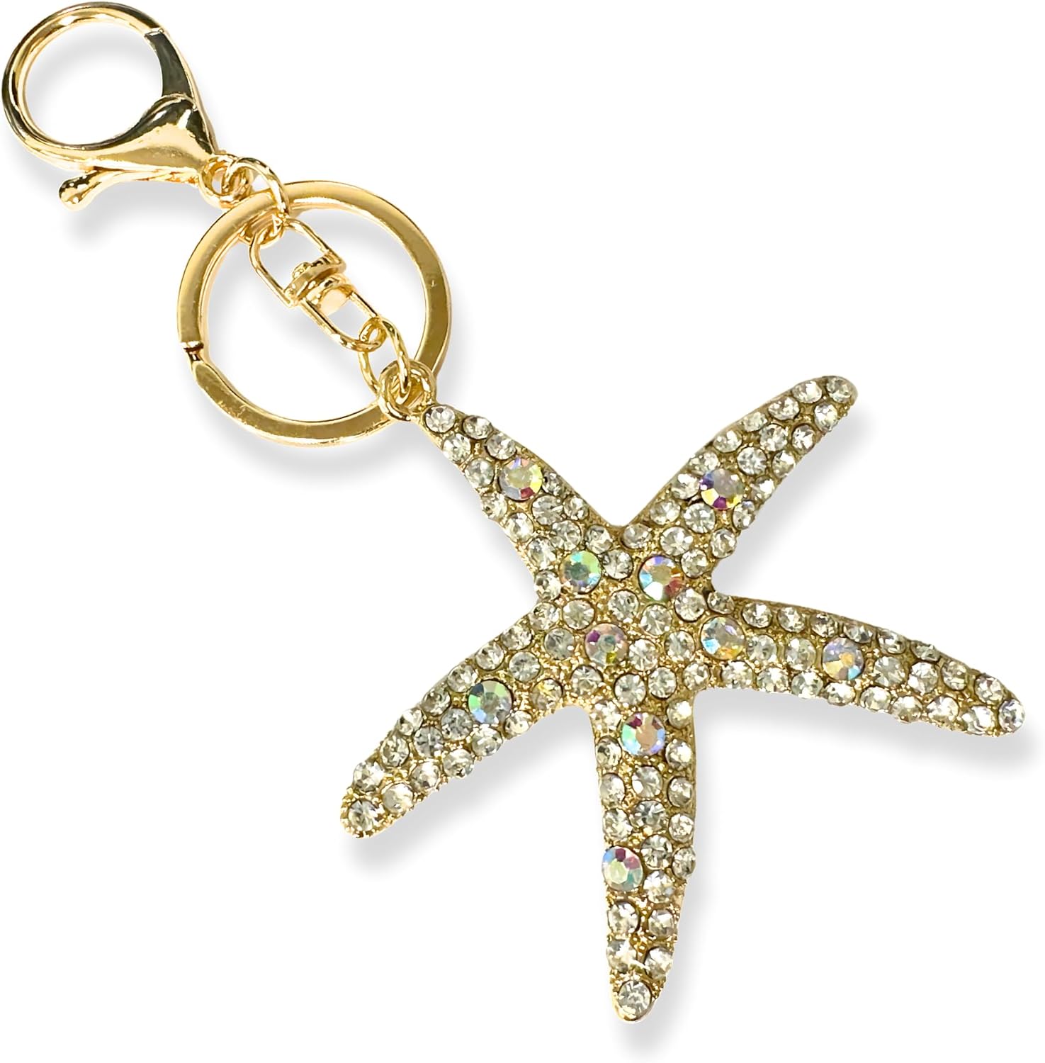 Starfish Keychain | Clear Rhinestone Crystal Coastal Bag Charm Purse Backpack | Gift for Women + Pouch - Image 4